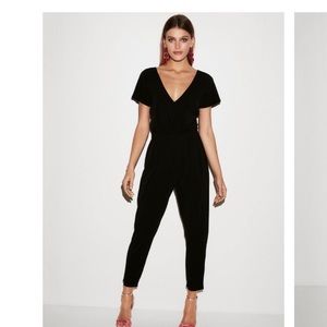 Black surplice flutter sleeve jumpsuit